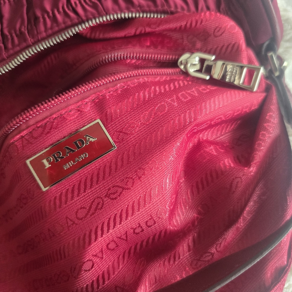 Prada Fabric and Leather Pink Handbag. - Picture 14 of 17